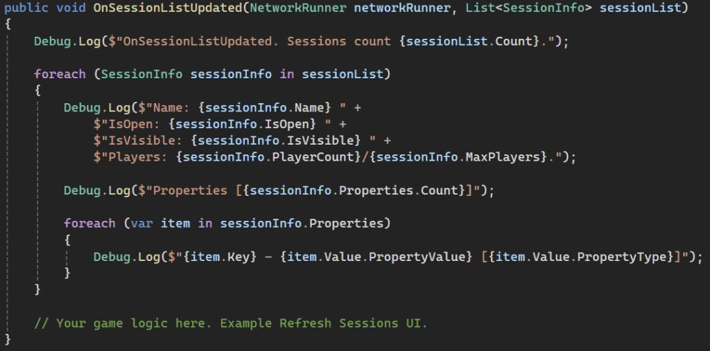 OnSessionListUpdate callback.