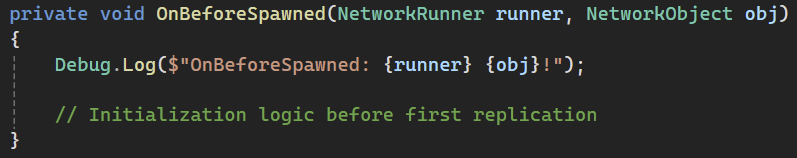 Photon Fusion 2 OnBeforeSpawned method example.