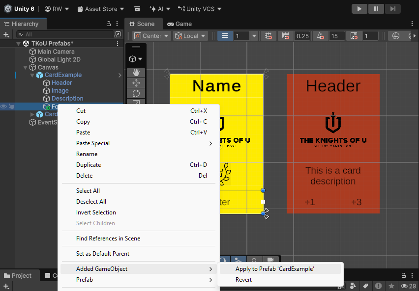 Applying and Reverting Prefab GameObject overrides