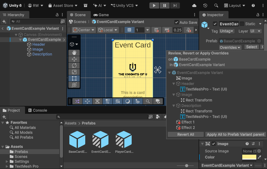 Overrides in Unity Engine's Prefab variant