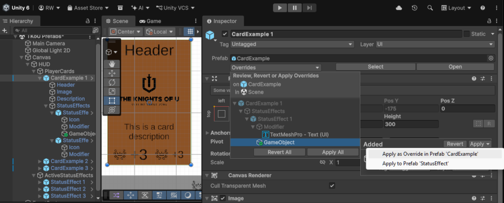 Override options in Prefab Instance root
