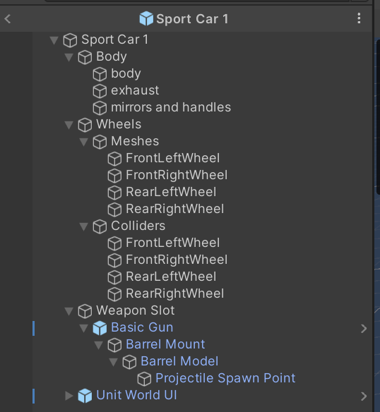 Demo game vehicle structure.