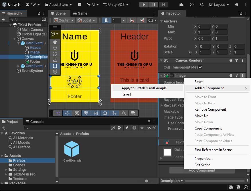 Applying and Reverting Prefab component overrides